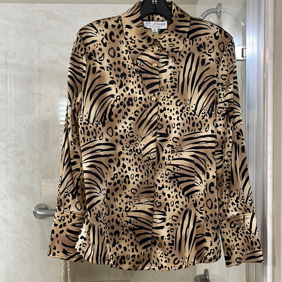 St John Collection Sz 8 Leopard Print Silk Blouse. - Picture 1 of 5
